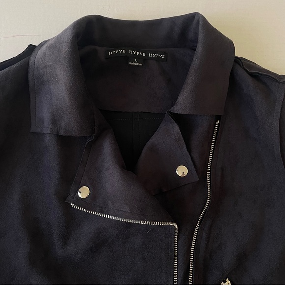 HYFVE Black Suede Moto Jacket with Silver Zippers Bikecore Wismsygoth - Picture 7 of 13
